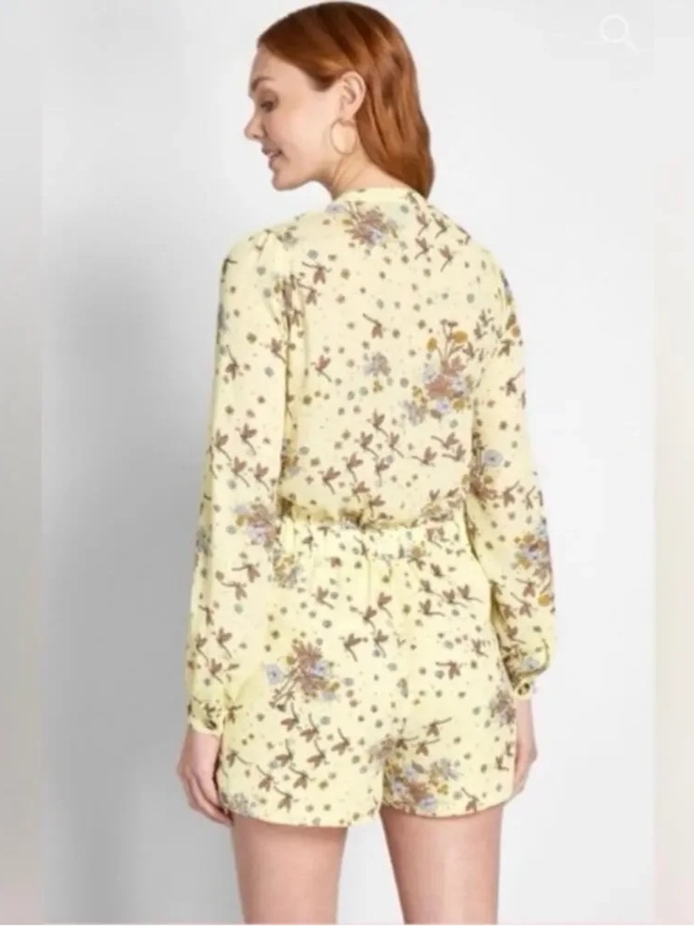 ModCloth Yellow Dragonfly Retro Floral Time to Suit Up Long Sleeve Romper - Picture 2 of 10